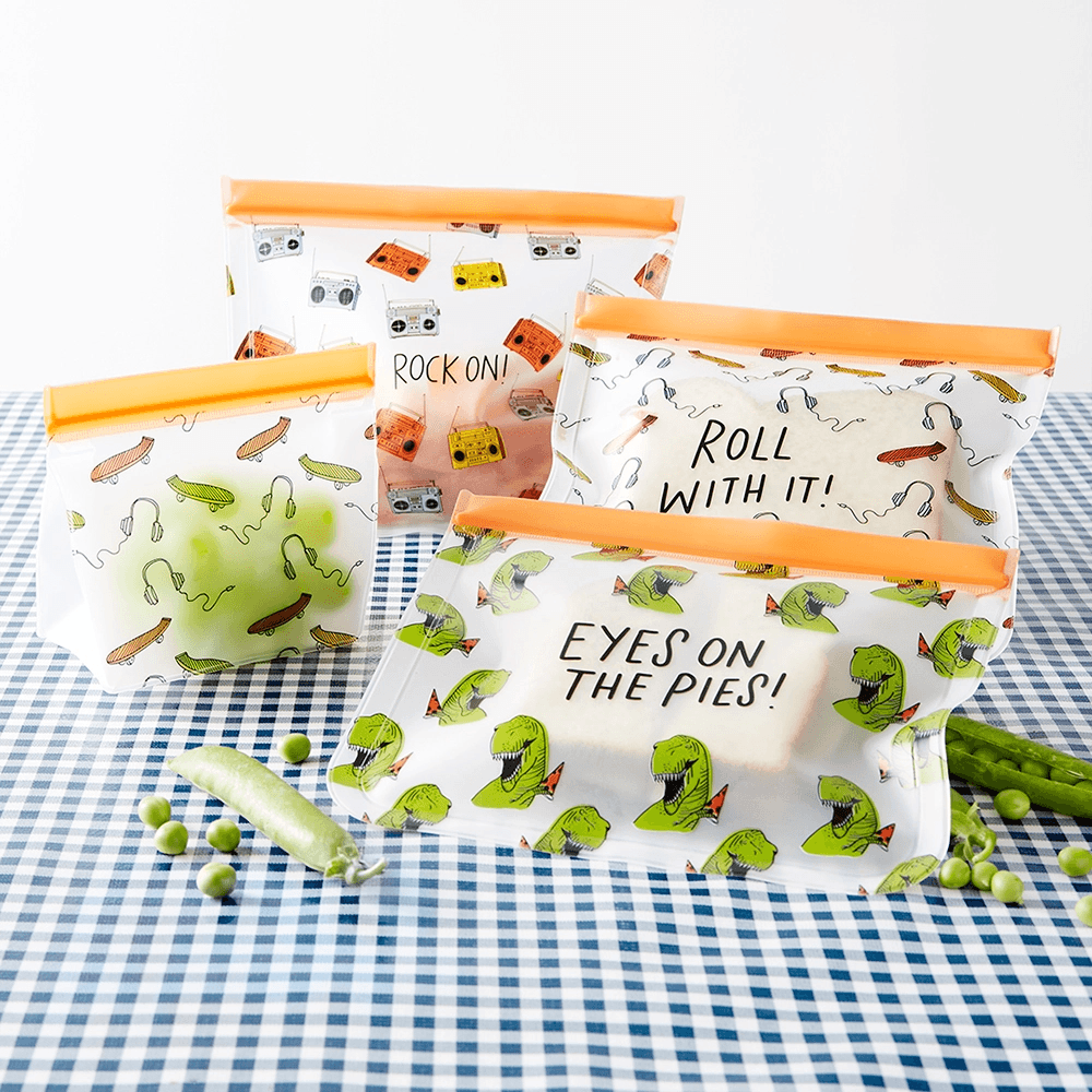 Reusable Zip Pouches, Set of 3 - Rock'n Dino, Shopsweetluluss