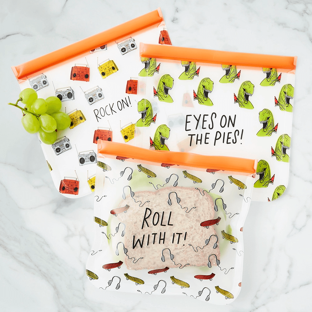Reusable Zip Pouches, Set of 3 - Rock'n Dino, Shopsweetluluss