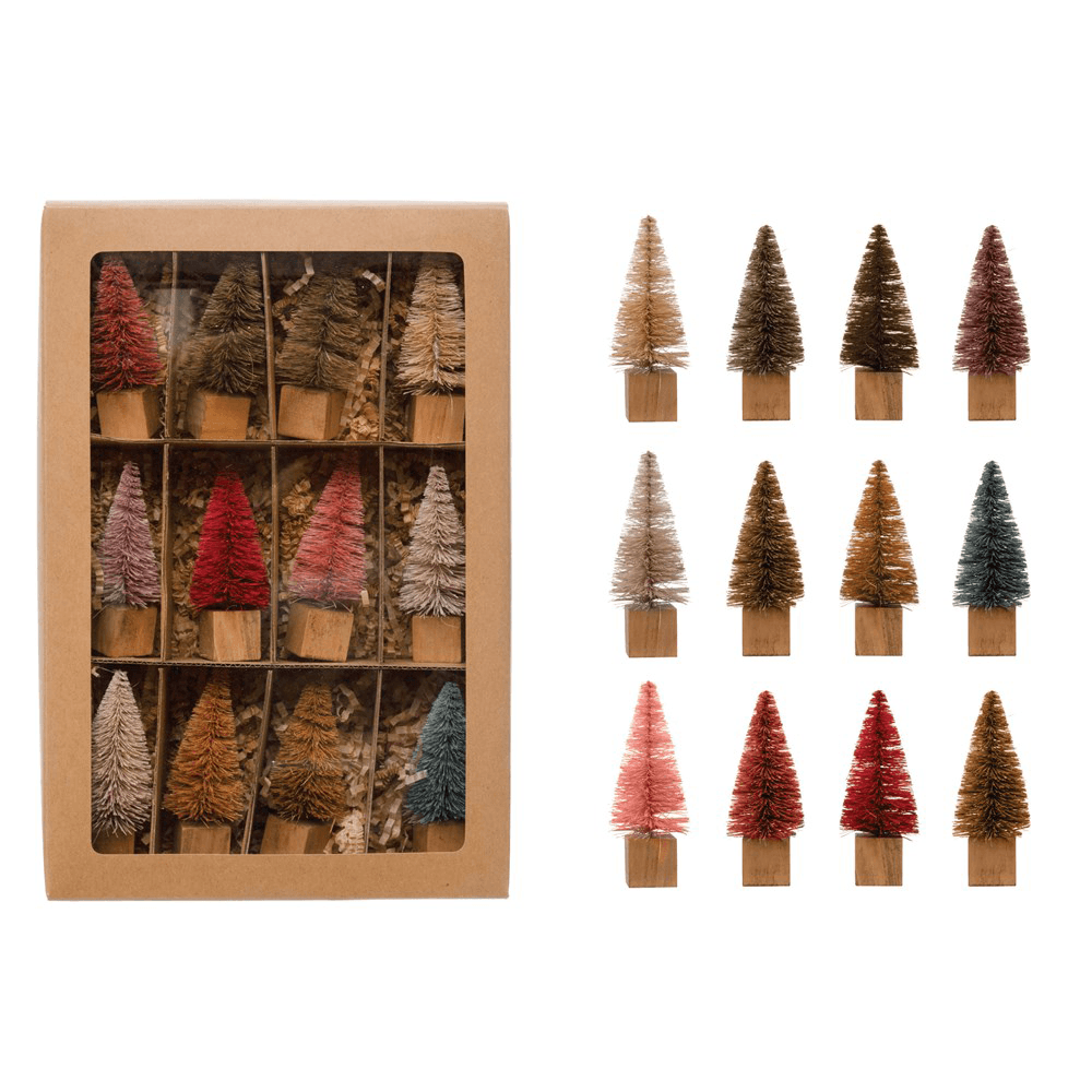 Sisal Bottle Brush Trees, Multi Color - Boxed Set of 12, Shopsweetluluss