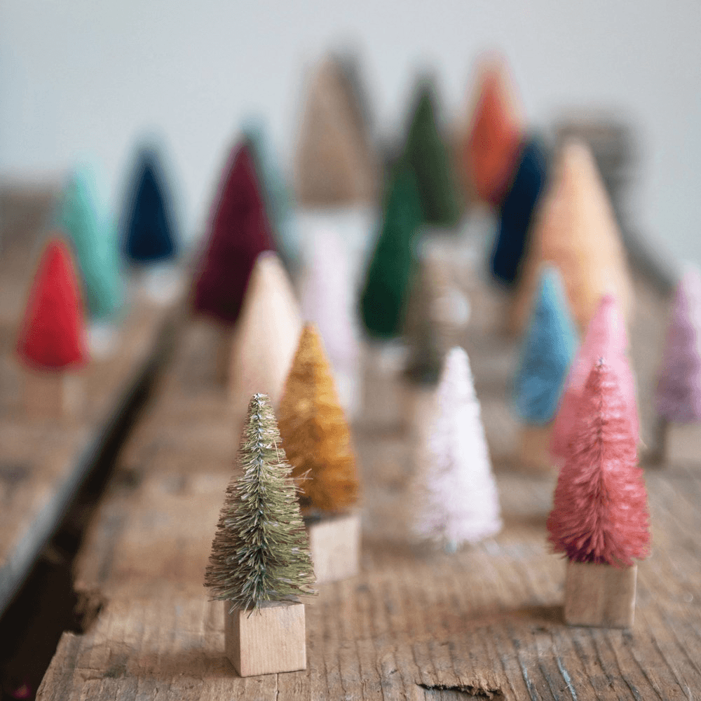 Sisal Bottle Brush Trees, Multi Color - Boxed Set of 12, Shopsweetluluss