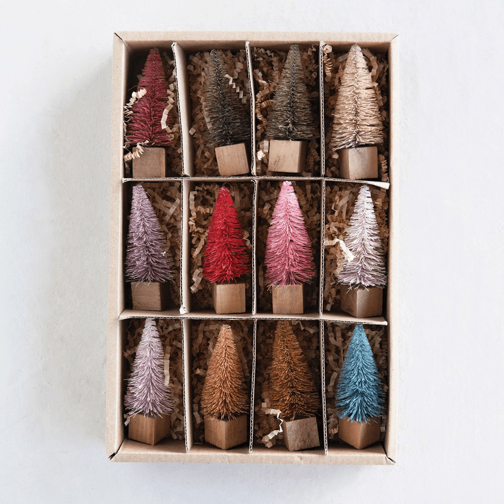 Sisal Bottle Brush Trees, Multi Color - Boxed Set of 12, Shopsweetluluss