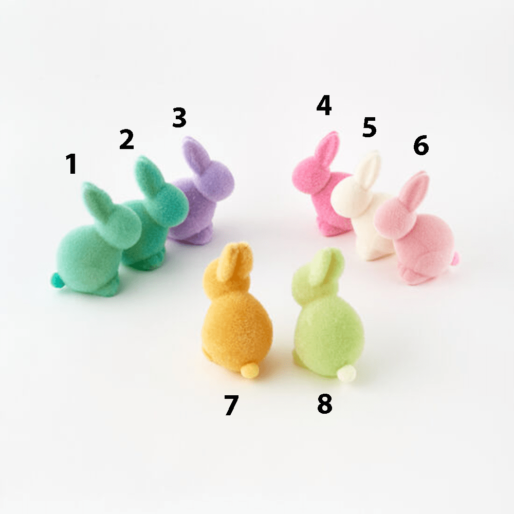 Flocked Sitting Bunny, Pastel - 8 Color Options, Shopsweetluluss