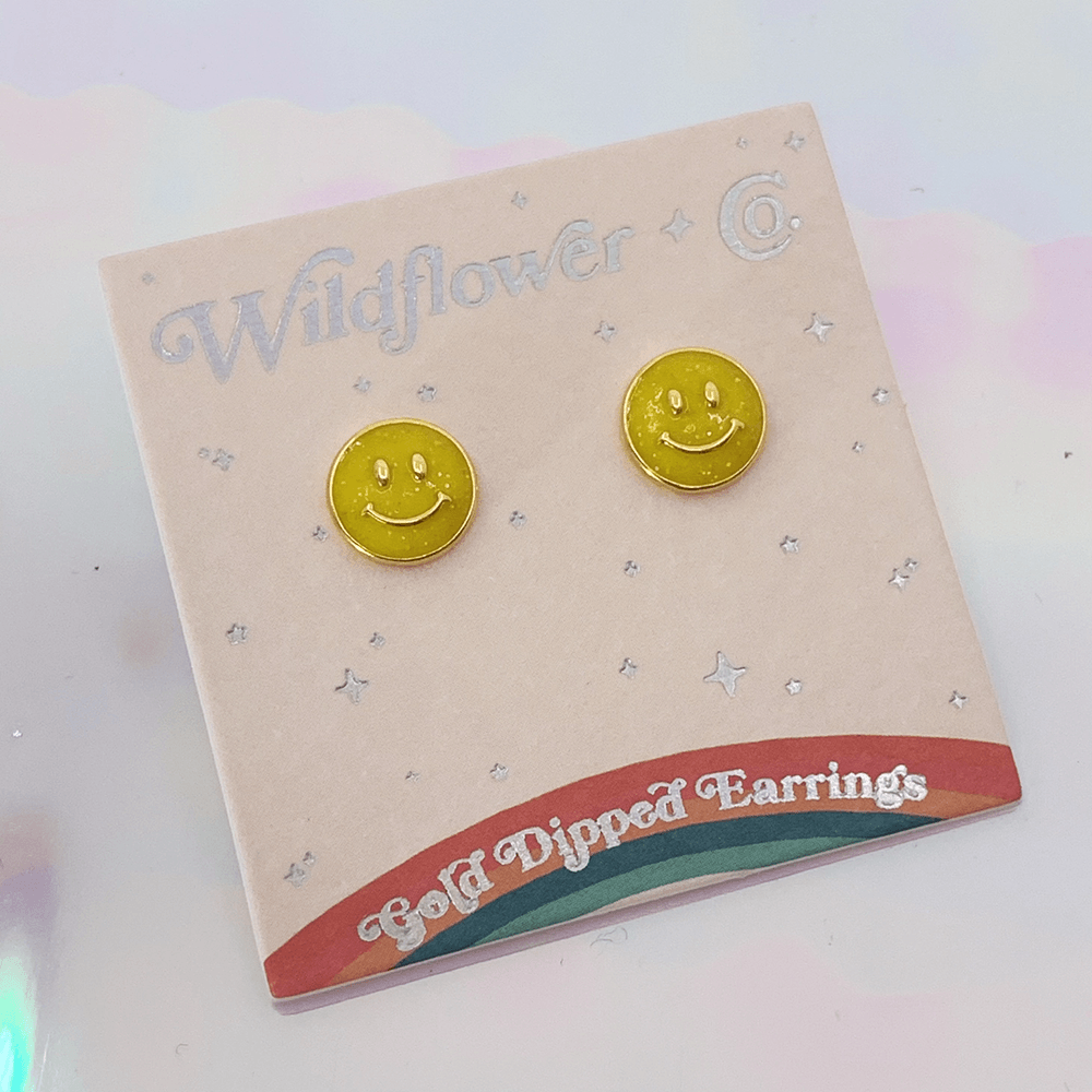Smiley Face Stud Earrings, Shopsweetluluss