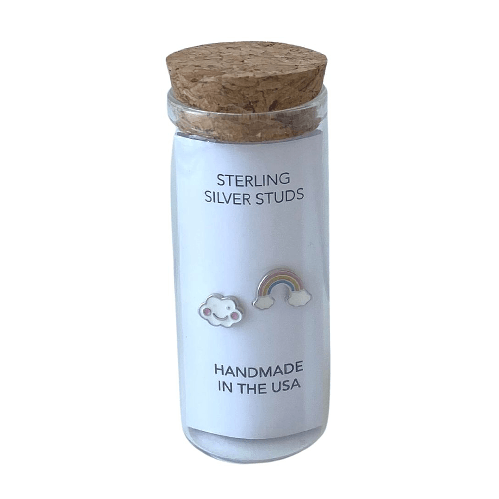 Stud Earrings in a Bottle - Rainbow + Cloud, Shopsweetluluss