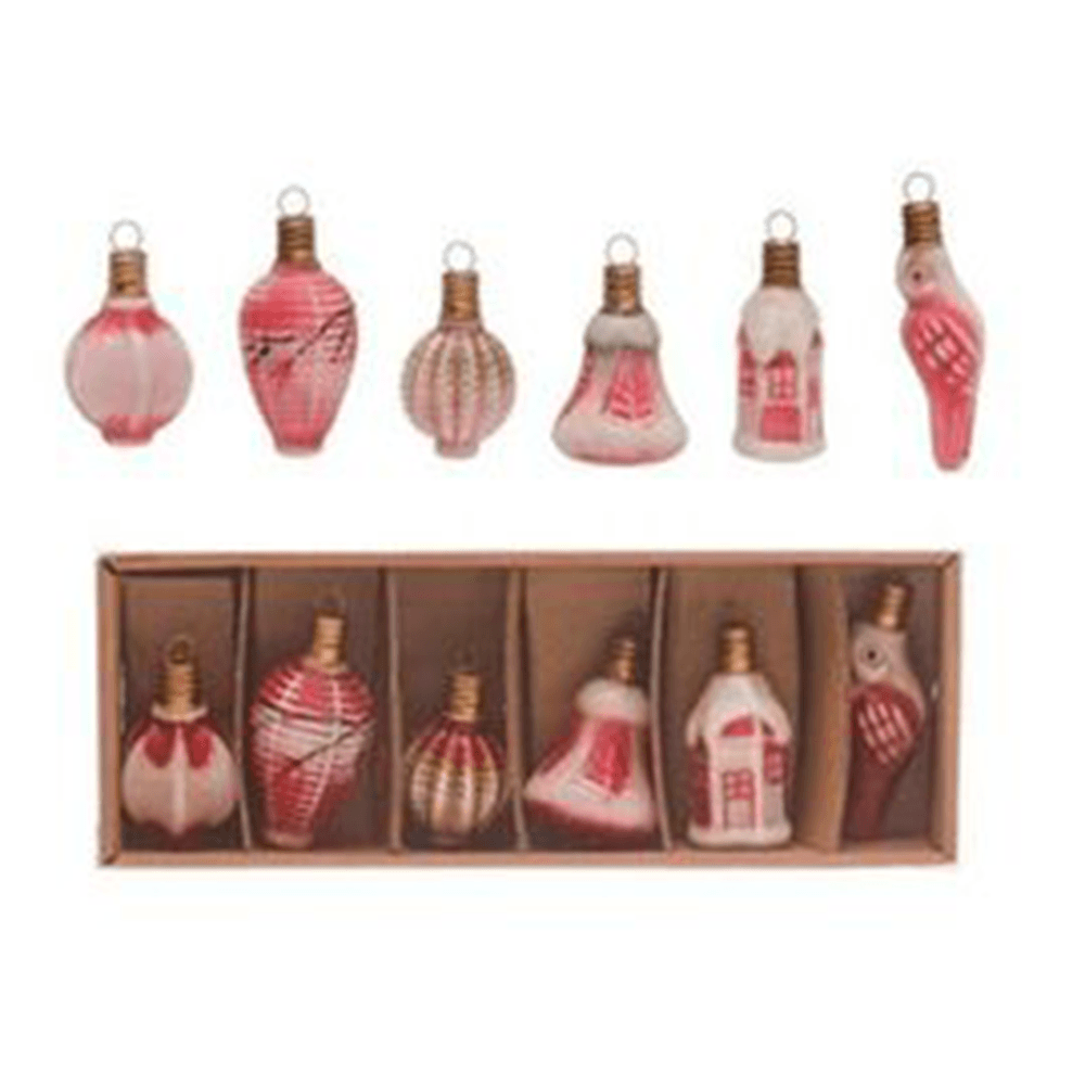 Vintage Reproduction Glass Ornaments, Set of 6 - Red, Shopsweetluluss