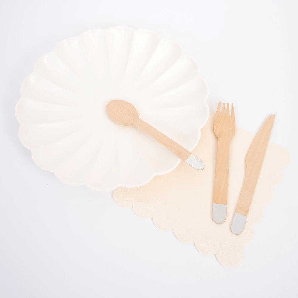Wooden Cutlery Set - Silver, Shopsweetluluss
