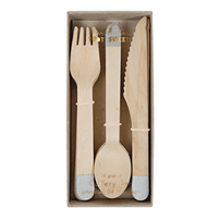 Wooden Cutlery Set - Silver, Shopsweetluluss