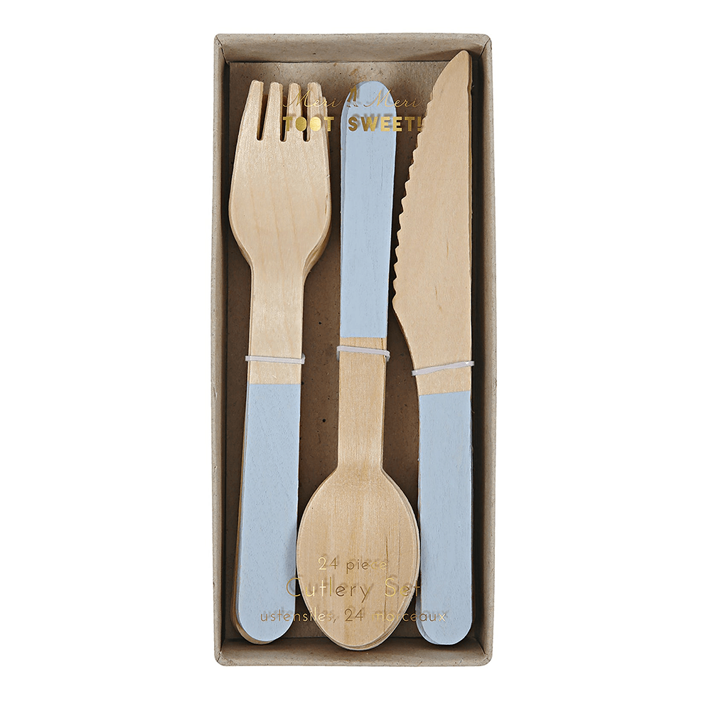Wooden Cutlery Set - Soft Blue, Shopsweetluluss