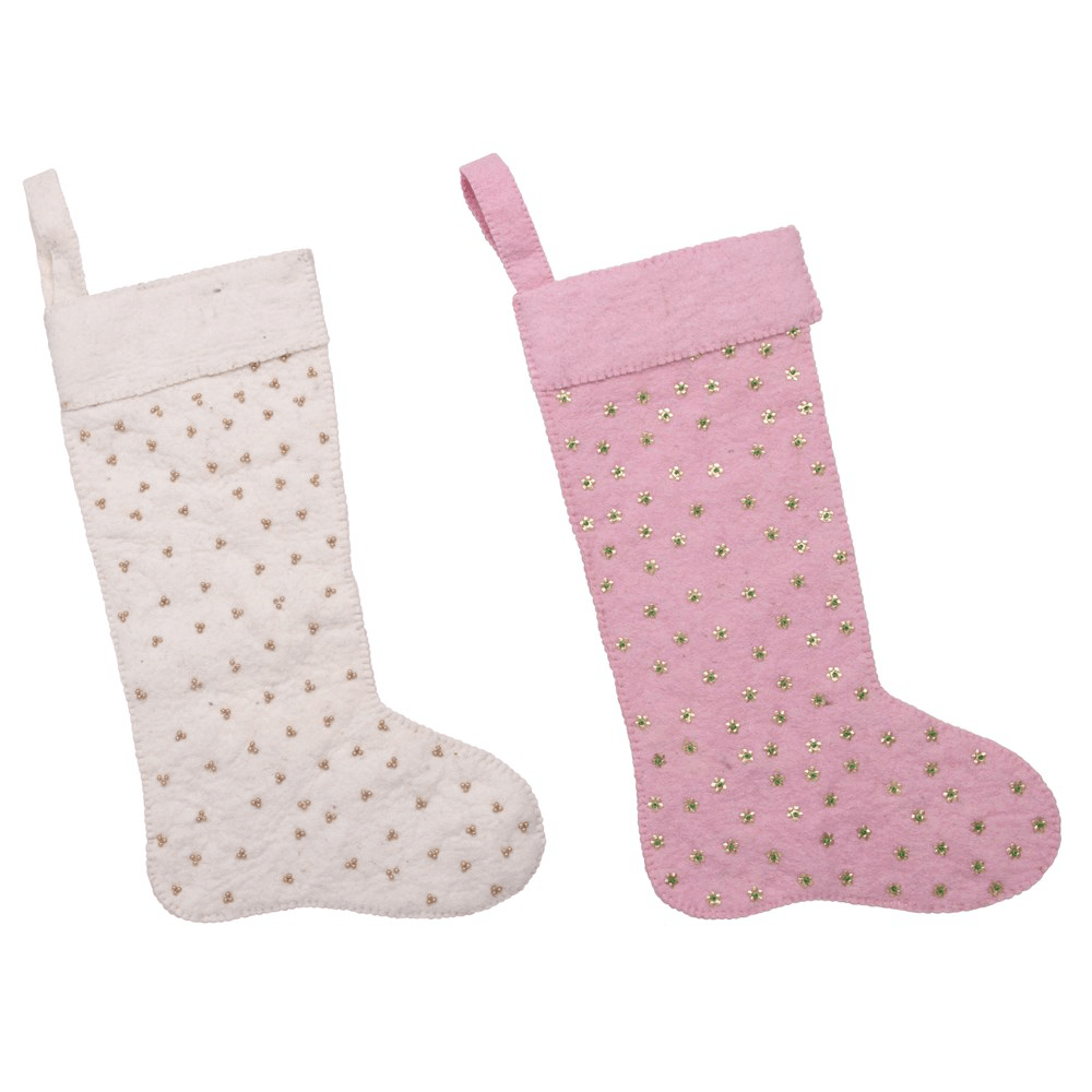 Wool Felt Stocking w/ Beading - 2 Colors, Shopsweetluluss