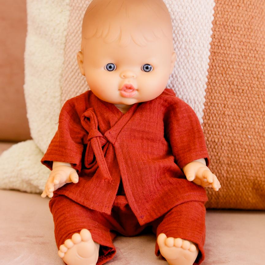 Minikane Niko Cotton Double Gauze Kimono, Brick