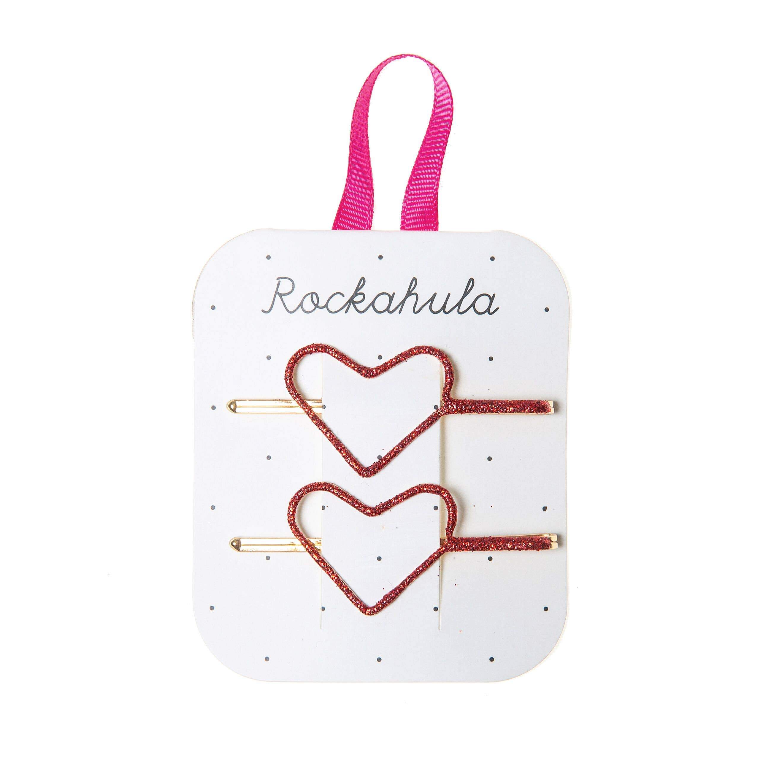Glitter Heart Cut Out Hair Slides - Red