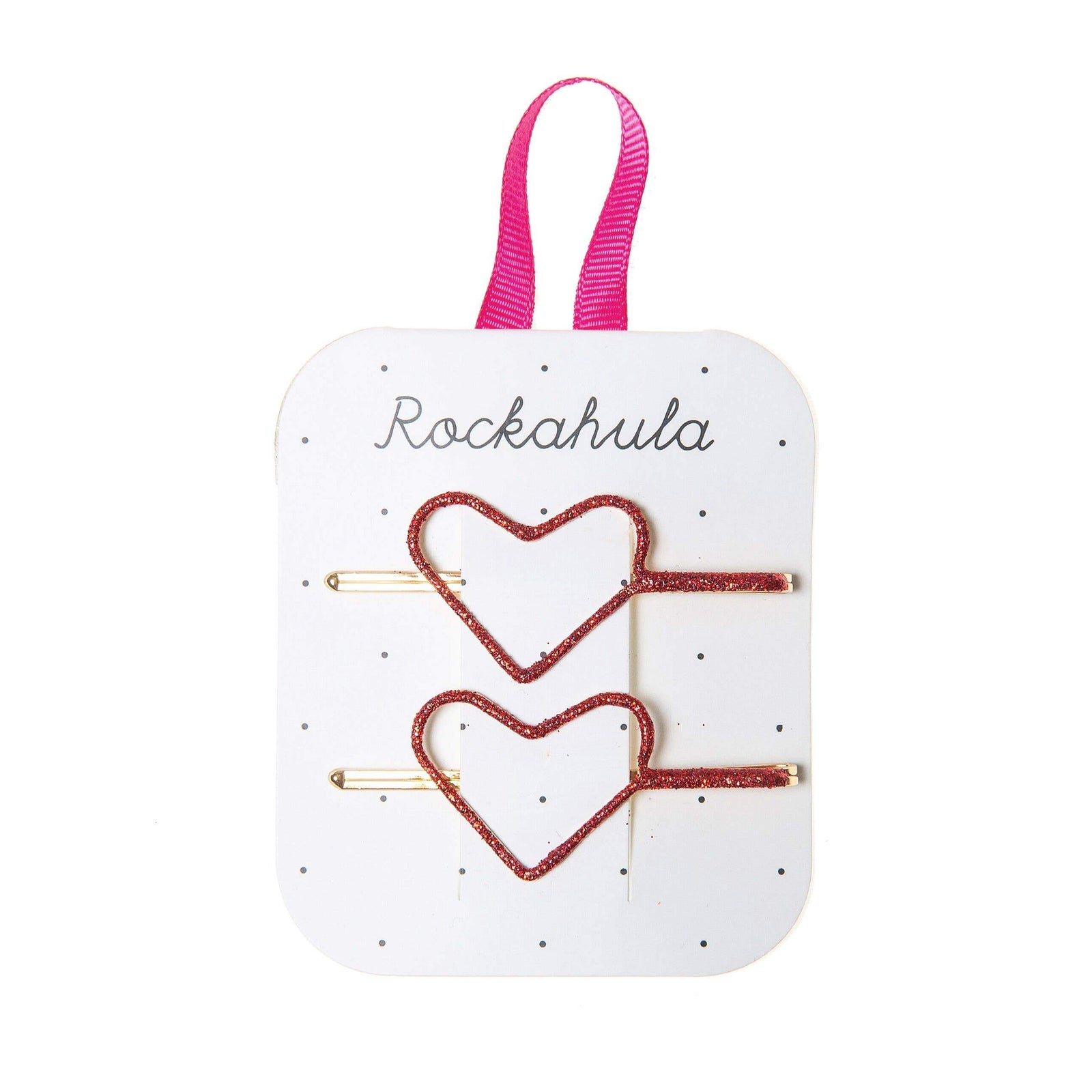 Glitter Heart Cut Out Hair Slides - Red