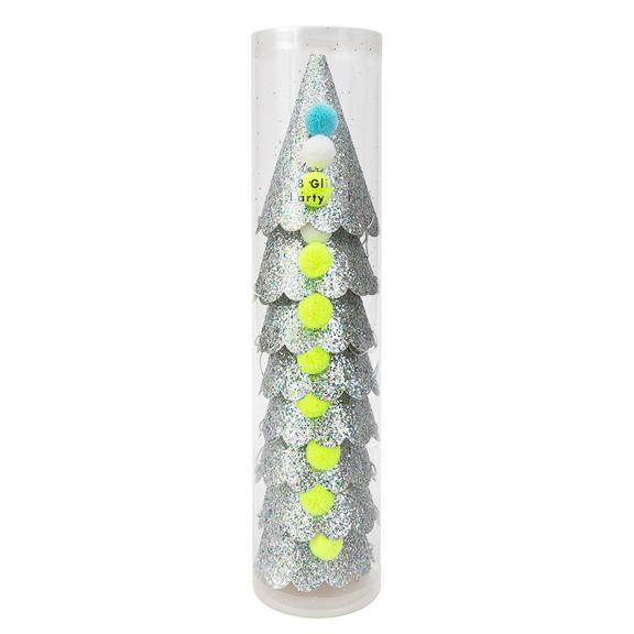 Meri Meri Silver Glitter Pompom Party Hats