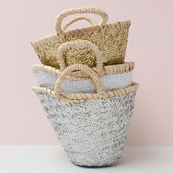 Medium Sequin Basket - White
