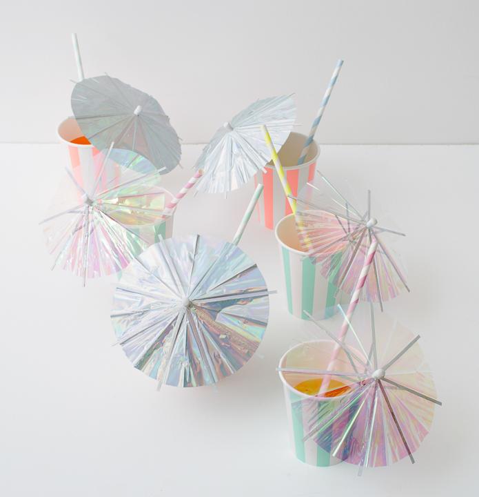 Holographic Silver Cocktail Umbrellas Longer Stick available at Shopsweetluluss